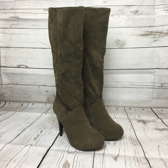 Taupe Stiletto Slip On Knee High Heel Boots New - Picture 2 of 4